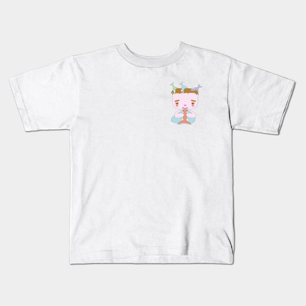 kid playing with fishes Kids T-Shirt by Alesiart